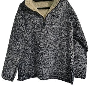 Oddy Large Pull Over Partial Zip Sherpa Soft Blue Sweater